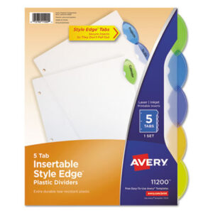 AVERY; Dividers; Indexes; Insertable Tab Index Dividers; Style Edge Insertable Reference Dividers; Tab Dividers; 5-Tab; Recordkeeping; Filing; Systems; Cataloging; Classification