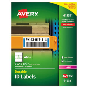 (AVE61531)AVE 61531 – Durable Permanent ID Labels with TrueBlock Technology, Laser Printers, 3.25 x 8.38, White, 3/Sheet, 50 Sheets/Pack by AVERY PRODUCTS CORPORATION (150/PK)