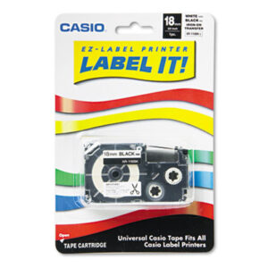 18mm; Black on White; Iron-On; Label Tape; Identifications; Classifications; Stickers; Shipping; Receiving; Mailrooms; Casio