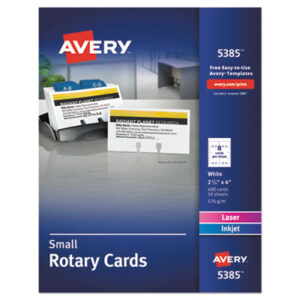 2-1/6 x 4 Card Size; 400 Cards per Box; Address Card File; Address Cards; AVERY; Business Card; Cards; File; File Card; Laser Printer; Rotary Card; Rotary File; Contacts; Files; Addresses; Phone-Numbers; Pages