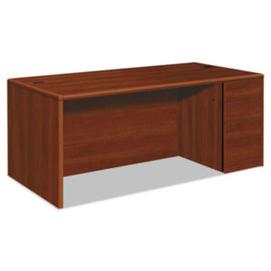 Office Furniture; 10700 Waterfall Edge Series; Desk; Desks; Single Pedestal; Harvest; Medium Oak; Oak; Office Suites; Rectangular; Wood; Wood Furniture; Wood Office Furniture; Workstation; Workstations; Writing-Table; Escritoire; Furniture; Laminate; Filing; File Drawer; Cord Management; Cord Grommets; L-Workstations; L-Stations; Full Pedestal; HON