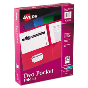 Assorted Colors; AVERY; Embossed; Pocket Portfolios; Report Covers; Two-Pocket Folders; Sleeves; Sheaths; Shells; Storage; Protection