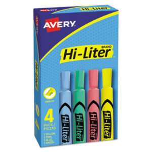 Assorted Colors; AVERY; Desk Style; Four-Color Set; Hi-Liter; Highlighters; Marker; Pens; Set; Note-taking; Underscoring; Emphasis; Accentuate; School; Education; Students; Teachers; Hiliters; Hilighters