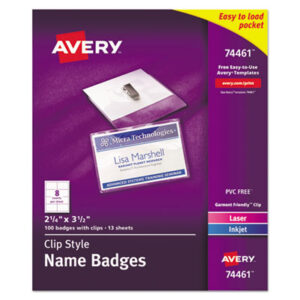 AVERY; Badge Holder; Clip Style; Convention Badge; Holder; Identification; Identification Tag; Inkjet Printer; Laser Printer; Name; Name Badge Holder; Name Badges; Name Tag; Name Tag Kit; Vistor Badges; White Inserts; Security; Passes; Pass-cards; Tags