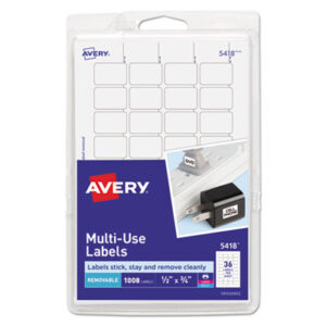 1/2 x 3/4; 1000 Labels per Pack; All Purpose Labels; All-Purpose; Label; Labels; Multipurpose; Rectangular; Removable; Removable Labels; Self-Adhesive; White; Identifications; Classifications; Stickers; Shipping; Receiving; Mailrooms; AVERY