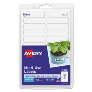 1/2 x 1-3/4; 840 Labels per Pack; All Purpose Labels; All-Purpose; Label; Labels; Multipurpose; Rectangular; Removable; Removable Labels; Self-Adhesive; White; Identifications; Classifications; Stickers; Shipping; Receiving; Mailrooms; AVERY