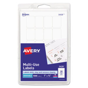 1000 Labels per Pack; 3/4 x 1; All Purpose Labels; All-Purpose; Label; Labels; Multipurpose; Rectangular; Removable; Removable Labels; Self-Adhesive; White; Identifications; Classifications; Stickers; Shipping; Receiving; Mailrooms; AVERY