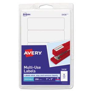 1 x 3; 250 Labels per Pack; All Purpose Labels; All-Purpose; Label; Labels; Multipurpose; Rectangular; Removable; Removable Labels; Self-Adhesive; White; Identifications; Classifications; Stickers; Shipping; Receiving; Mailrooms; AVERY