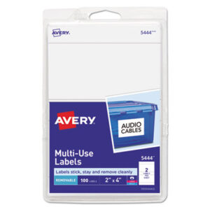 100 Labels per Pack; 2 x 4; All Purpose Labels; All-Purpose; Label; Labels; Multipurpose; Rectangular; Removable; Removable Labels; Self-Adhesive; White; Identifications; Classifications; Stickers; Shipping; Receiving; Mailrooms; AVERY