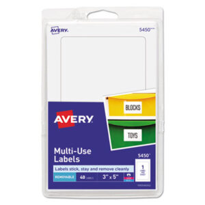 3 x 5; 40 Labels per Pack; All Purpose Labels; All-Purpose; Label; Labels; Multipurpose; Rectangular; Removable; Removable Labels; Self-Adhesive; White; Identifications; Classifications; Stickers; Shipping; Receiving; Mailrooms; AVERY