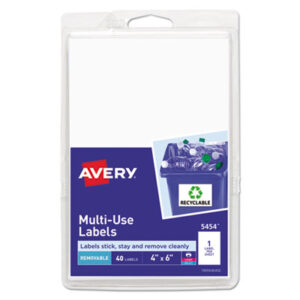 40 Labels per Pack; 6 x 4; All Purpose Labels; All-Purpose; Label; Labels; Multipurpose; Rectangular; Removable; Removable Labels; Self-Adhesive; White; Identifications; Classifications; Stickers; Shipping; Receiving; Mailrooms; AVERY