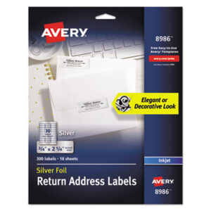 3/4 x 2-1/4; Address; Foil; Inkjet Printer; Inkjet Printers; Label; Labels; Mailing; Return Address; Silver; Identifications; Classifications; Stickers; Shipping; Receiving; Mailrooms; AVERY