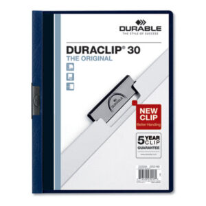 30-Sheet Capacity; Black Clip; Clip-Style; DURABLE; DuraClip; Folder; Letter Size; Navy Blue; Punchless; Report; Report Cover; Report Covers; Vinyl; Sleeves; Sheaths; Covering; Jacket; Briefs; Handouts; Proposals; Documents; Resumes; Presentations