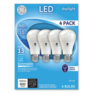 (GEL67616)GEL 67616 – LED Daylight A19 Dimmable Light Bulb, 10 W, 4/Pack by GENERAL ELECTRIC CO. (4/PK)