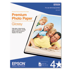 (EPSS041667)EPS S041667 – Premium Photo Paper, 10.4 mil, 8.5 x 11, High-Gloss White, 50/Pack by EPSON AMERICA, INC. (50/PK)