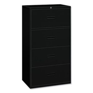 Office Furniture; 36" Wide; 400 Series; Black; Drawer; File Cabinet; File Cabinets; Four-Drawer; Lateral File; Metal; Steel; Filing; Systems; Receptacles; Organization; Furniture; Files; File Cabinets-Lateral; HON®