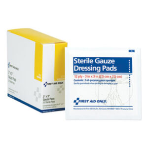 (FAOI211)FAO I211 – Gauze Dressing Pads, Sterile, 3 x 3, 10 Dual-Pads/Box by FIRST AID ONLY, INC. (10/BX)