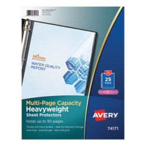 25 Protectors per Pack; AVERY; Clear; Heavy-Gauge; Large Capacity; Looseleaf; Multi-Page Capacity; Polypropylene; Protector; Ring Binder; Sheet; Sheet Protectors; Top-Loading; Sleeves; Transparent; Sheaths; Storage; Filing; Protection