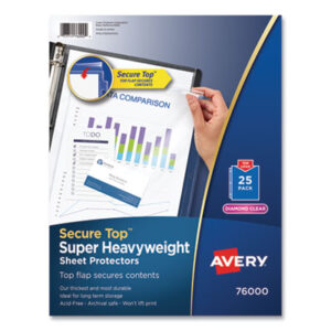 25 Protectors per Pack; AVERY; Diamond Clear; Looseleaf; Polypropylene; Protector; Ring Binder; Sheet; Sheet Protectors; Super Heavyweight; Top Loading; Sleeves; Transparent; Sheaths; Storage; Filing; Protection