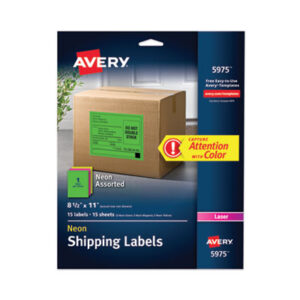 8-1/2 x 11; All-Purpose; Label; Labels; Laser; Laser Printer; Permanent; Self-Adhesive; Fluorescent Assortment; Identifications; Classifications; Stickers; Shipping; Receiving; Mailrooms; AVERY