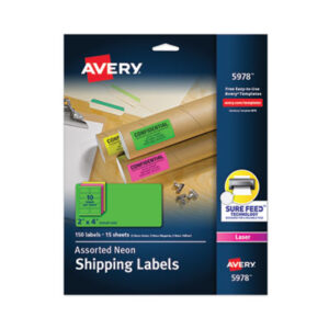 2 x 4; All-Purpose; Label; Labels; Laser; Laser Printer; Permanent; Self-Adhesive; Assorted Fluorescent; Identifications; Classifications; Stickers; Shipping; Receiving; Mailrooms; AVERY