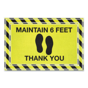 (APH3984528782X3)APH 3984528782X3 – Message Floor Mats, 24 x 36, Black/Yellow, "Maintain 6 Feet Thank You" by APACHE MILLS (1/EA)