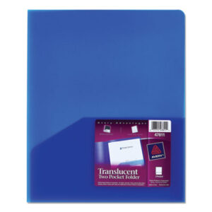 AVERY; Blue; Folder; Pocket Portfolios; Polypropylene; Portfolio; Portfolios; Presentation Portfolio; Report; Report Cover; Report Covers; Translucent; Two-Pocket Portfolio; Sleeves; Sheaths; Shells; Storage; Protection