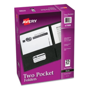 AVERY; Black; Embossed; Pocket Portfolios; Report Covers; Two-Pocket Folders; Sleeves; Sheaths; Shells; Storage; Protection