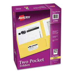 AVERY; Embossed; Pocket Portfolios; Report Covers; Two-Pocket Folders; Yellow; Sleeves; Sheaths; Shells; Storage; Protection