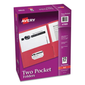 AVERY; Embossed; Pocket Portfolios; Red; Report Covers; Two-Pocket Folders; Sleeves; Sheaths; Shells; Storage; Protection