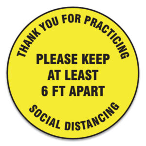 (GN1MFS426ESP)GN1 MFS426ESP – Slip-Gard Floor Signs, 12" Circle,"Thank You For Practicing Social Distancing Please Keep At Least 6 ft Apart", Yellow, 25/PK by ACCUFORM (25/PK)