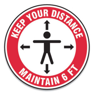 (GN1MFS347ESP)GN1 MFS347ESP – Slip-Gard Social Distance Floor Signs, 17" Circle, "Keep Your Distance Maintain 6 ft", Human/Arrows, Red/White, 25/Pack by ACCUFORM (25/PK)