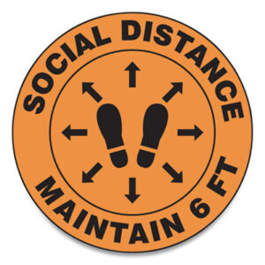 (GN1MFS384ESP)GN1 MFS384ESP – Slip-Gard Social Distance Floor Signs, 12" Circle, "Social Distance Maintain 6 ft", Footprint, Orange, 25/Pack by ACCUFORM (25/PK)