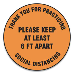 (GN1MFS429ESP)GN1 MFS429ESP – Slip-Gard Floor Signs, 17" Circle,"Thank You For Practicing Social Distancing Please Keep At Least 6 ft Apart", Orange, 25/PK by ACCUFORM (25/PK)