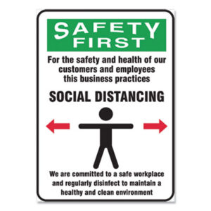 (GN1MGNG908VPESP)GN1 MGNG908VPESP – Social Distance Signs, Wall, 10 x 14, Customers and Employees Distancing Clean Environment, Humans/Arrows, Green/White, 10/PK by ACCUFORM (10/PK)