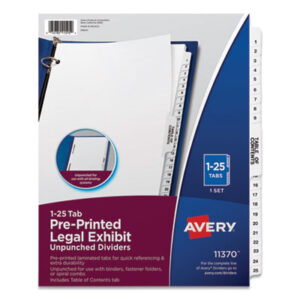 1-25 Tab Titles; 26 Tabs per Set; AVERY; Avery Style; Binder Index; Divider; Exhibit Index Dividers; Index Dividers; Indexes; Legal; Legal Exhibit Divider; Numerical; preprinted tabs; preprinted legal Tab Dividers; Recycled Product; Ring Binder Divider; Subject Divider; Tab; Tab Divider; Tabs; Unpunched; index dividers; 25 tab; preprinted; Recordkeeping; Filing; Systems; Cataloging; Classification