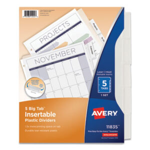 AVERY; Big Tab Dividers; Binder Index; Indexes; Ring Binder Divider; Subject Divider; Tab Divider; Worksaver; Index Dividers; 5 Tab; Five Tab; Recordkeeping; Filing; Systems; Cataloging; Classification