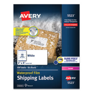 2 x 4; Label; Labels; Laser; Laser Printer; Permanent; Self-Adhesive; Shipping; Shipping Labels; Weatherproof; White; Identifications; Classifications; Stickers; Receiving; Mailrooms; AVERY