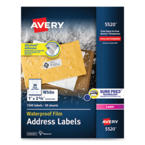 1 x 2-5/8; Label; Labels; Laser; Laser Printer; Permanent; Self-Adhesive; Shipping; Shipping Labels; Weatherproof; White; Identifications; Classifications; Stickers; Receiving; Mailrooms; AVERY