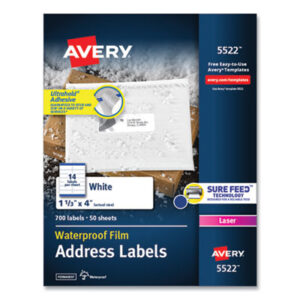 1-1/2 x 4; Label; Labels; Laser; Laser Printer; Permanent; Self-Adhesive; Shipping; Shipping Labels; Weatherproof; White; Identifications; Classifications; Stickers; Receiving; Mailrooms; AVERY