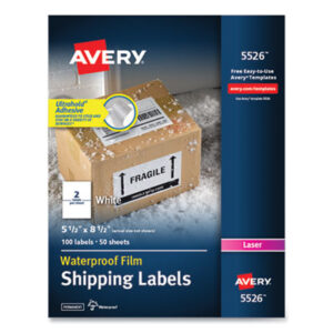 5-1/2 x 8-1/2; Label; Labels; Laser; Laser Printer; Permanent; Self-Adhesive; Shipping; Shipping Labels; Weatherproof; White; Identifications; Classifications; Stickers; Receiving; Mailrooms; AVERY