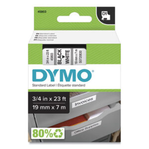 (DYM45803)DYM 45803 – D1 High-Performance Polyester Removable Label Tape, 0.75" x 23 ft, Black on White by DYMO (1/EA)
