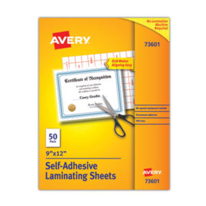 (AVE73601)AVE 73601 – Clear Self-Adhesive Laminating Sheets, 3 mil, 9" x 12", Matte Clear, 50/Box by AVERY PRODUCTS CORPORATION (50/BX)