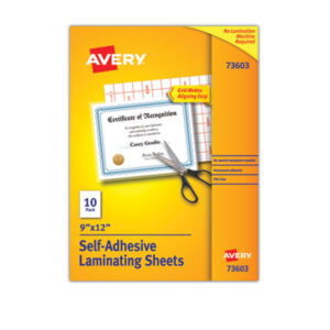 9 x 12 Sheets; Adhesive Laminating; Adhesive Laminating Film; AVERY; Cold; Laminating; Laminating Film; Laminating Sheets; Self-Adhesive; Self-Stick; Sleeves; Overlays; Veneers; Finishes; Coatings