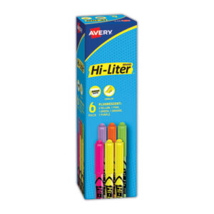 Assorted Colors; AVERY; Fluorescent; Hi-Liter; Highlighters; Marker; Pen Style; Pens; Set; Six-Color Set; Note-taking; Underscoring; Emphasis; Accentuate; School; Education; Students; Teachers; Hiliters; Hilighters