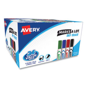 AVERY; Chisel Tip; Dry Erase; Dry Erase Markers; Marker; Markers; Marks-A-Lot; Set; Value Pack 20 + 4; Writing; Utensil; Arts; Crafts; Education; Schools; Classrooms; Teachers; Students