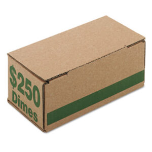 Bands & Wrappers; Bank Supplies; Boxes; Cash; Cash Handling; Cash Handling Supplies; Coin; Coin Counting/Handling Supplies; Coin Sorters & Wrappers; Corrugated; Currency; Green; Holds 2500 Dimes; Money; PM COMPANY; Shipping; POS; Point-Of-Sale; Coins; Bills