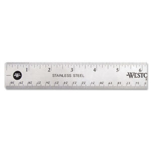 1/16" Scale; 12" Long; ACME UNITED; Cork Back; Metric Ruler; Ruler; Rulers; Stainless Steel; WESTCOTT; Westcott Rulers; Measurements; Tools; Mathematics; Schools; Education; Teachers; Students; Length; Measuring Device