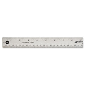 1/16" Scale; 18" Long; ACME UNITED; Cork Back; Metric Ruler; Ruler; Rulers; Stainless Steel; WESTCOTT; Westcott Rulers; Measurements; Tools; Mathematics; Schools; Education; Teachers; Students; Length; Measuring Device