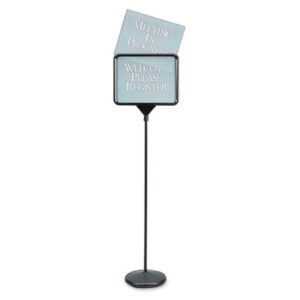 14w x 11h; 52"h; Black Base & Frame; Boards; Changeable Signs; Crowd Control Sign; Insertable Sign; Message Board; QUARTET; Sign Holder; Sign(ware) Message Board; Signs; Stand; Signage; Visual; Graphics; Indicators; Directory; Directories